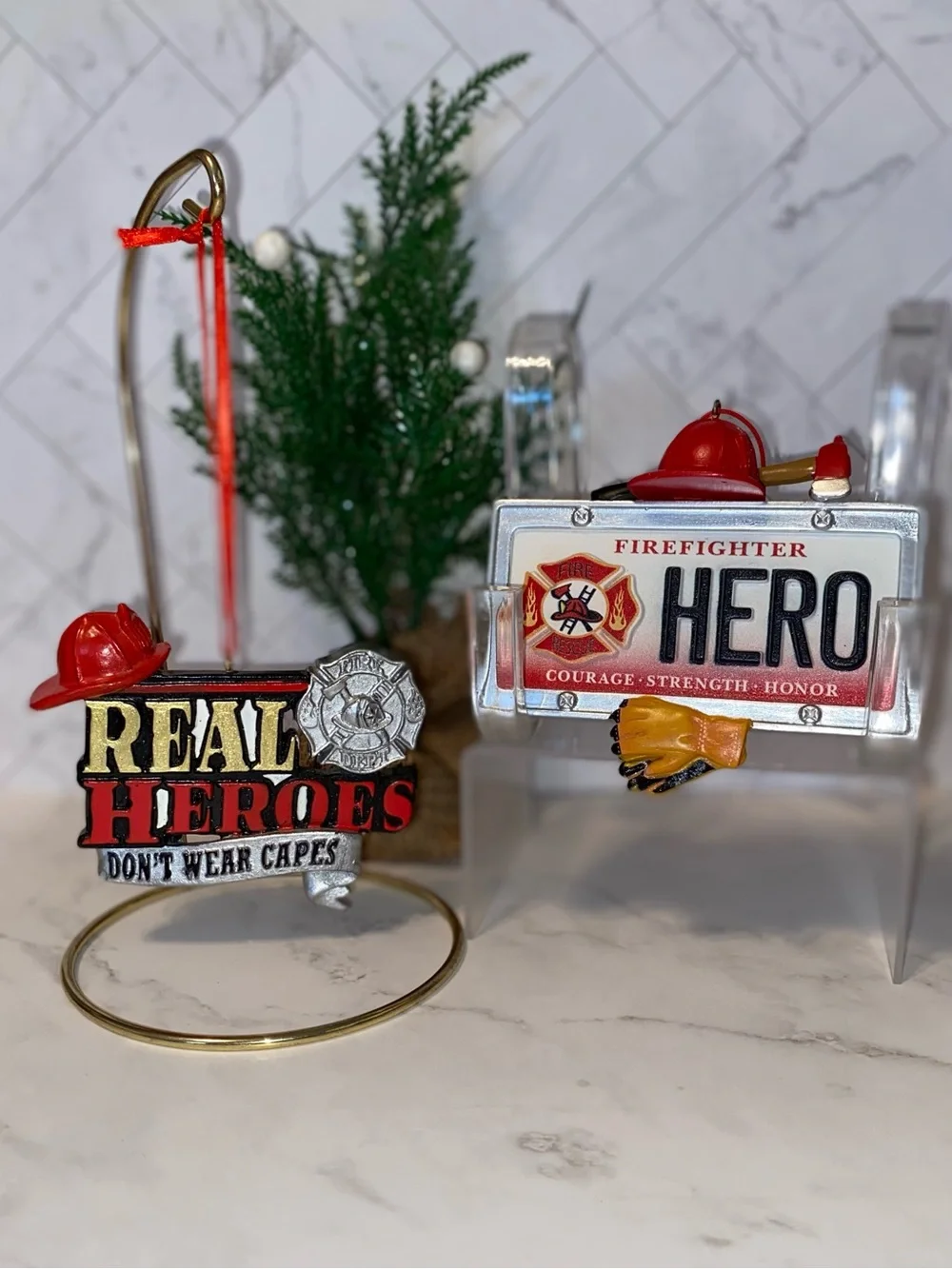 3/$15 Set of (2) Firefighter Hero Christmas Ornaments